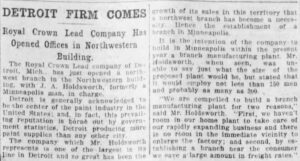 Newspaper clipping - "Detroit Firm Comes"